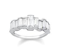 FNSK White Stones Ring, Baguette Cut Ring 925 Sterling Silver Ring Europe Style Glam Fine Jewelry For Women Men Girls (Size : Size9)