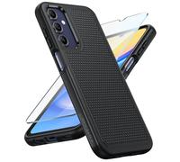 FNTCASE for Samsung A15 Phone Case: Dual Layer, Non Slip Textured, Black | Screen Protector, Shockproof Protective Galaxy 4G/5G Cell Mobile Cover, Drop Protection, Rugged Back, Heavy Duty, Daily use