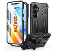 FNTCASE for Samsung Galaxy S25 Case: Built-in Screen Protector & Kickstand, Rugged Shockproof Bumper S24 Cases Heavy-duty Protective Cover Military Grade Shockproof Anti-Scratch Case Black-Matte