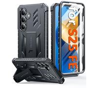 FNTCASE for Samsung Galaxy S25-FE Case: with [Built-in Screen Protector & Kickstand] [Military-Grade Drop Protection] Heavy Duty Protective Full Body Shockproof TPU Phone Cover Black