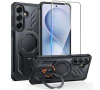 FNTCASE for Samsung Galaxy S26 Case: [360 Spin Magnetic Ring Kickstand] [Compatible for MagSafe] [Screen Protector] Heavy Duty Military Grade Protection Protective Phone Case with Stand Black