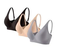 Fnumiszx 3 Pack Wireless Jelly Bra for Women Full Coverage Push Up Bras Breathable Anti Sagging Bra Seamless Sports Bralettes with Support Soft Deep V Everyday Bras Non Wired Support Sleep Bralettes