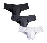 Fnumoa Mens Underwear Brief Micro Modal Bikini Briefs Low Rise Half Back Coverage Silky Touch Sexy Cheeky Underpants 3 Pack, White/Black/Dark Grey, L