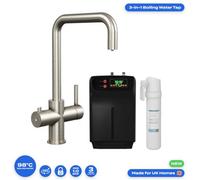 Fnx Bathrooms 3-In-1 Instant Boiling Water Kitchen Tap & 2.4L Boiler - Brushed Steel With Child Lock & 360 Swivel Spout