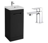 Fnx Bathrooms 400mm Compact Freestanding Bathroom Vanity Unit & Basin Set With Chrome Mono Mixer Tap & Waste