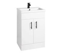 Fnx Bathrooms 500mm Gloss White Freestanding Vanity Unit With Matt Black Tap & Handles