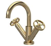 FNX Bathrooms Axis Brushed Brass Mono Basin Mixer Tap Contemporary Crosshead 1 Tap Hole