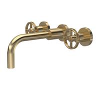FNX Bathrooms Axis Brushed Brass Wall Mounted Basin Mixer Contemporary Crosshead 3 Hole