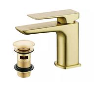 FNX Bathrooms Brushed Brass Basin Mixer Tap Bathroom Sprung Slotted Waste