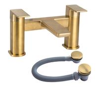 FNX Bathrooms Brushed Brass Curve Modern Bath Filler Mixer Tap With Bath Waste - Bath Mounted
