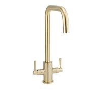 FNX Bathrooms Brushed Gold Kitchen Sink Mixer Tap Swivel Spout Dual Levers
