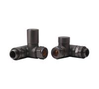 FNX Bathrooms Brushed Gunmetal Dual Fuel Corner Radiator Valve Set - Manual Control, 15mm Compression X 1/2" Bsp