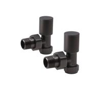 FNX Bathrooms Brushed Gunmetal Manual Radiator Valve Pair - Round Angled - 15mm Compression X 1/2" Bsp