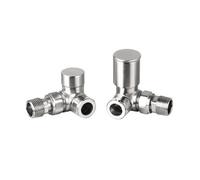 FNX Bathrooms Brushed Nickel Manual Radiator Valves, Round Corner, 15mm Compression X 1/2" Bsp Thread, Pair