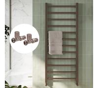 FNX Bathrooms Bubly Bathrooms™ 500 X 800mm Brushed Bronze Heated Bathroom Towel Warmer Ladder Rail Radiator & Straight Radiator Valves