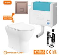 FNX Bathrooms Bubly Bathrooms™ Back To Wall Rimless D-Shape Toilet Set With Dual Flush Concealed Cistern & Brushed Bronze Square Plate