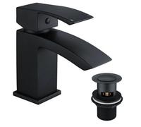 FNX Bathrooms Bubly Bathrooms™ Bathroom Waterfall Black Matt Basin Sink Mono Mixer Single Lever Tap & Waste