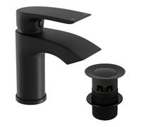 FNX Bathrooms Bubly Bathrooms™ Luxury Waterfall Black Matt Basin Mixer Tap With Slotted Waste & Single Lever Control