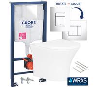 FNX Bathrooms Bubly Bathrooms™ Rimless Wall Hung Toilet & Soft Close Seat With Grohe 1.13M Concealed Wc Cistern Frame & Reversible Plate