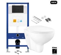 FNX Bathrooms Bubly Bathrooms Space-Saving Wall Hung Toilet Set With Soft-Close Seat & Low-Height Cistern - Matt Black Flush Plate