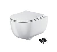 FNX Bathrooms Bubly Bathrooms™ White D Shape Rimless 2.0 Wall Hung Toilet Pan & Soft Close Seat - Hidden Fixation