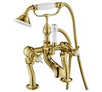 FNX Bathrooms Bubly Kensington Pinch Deck Mounted Bath Shower Mixer Tap Kit Brass Crosshead