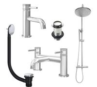 FNX Bathrooms Chrome Basin Mixer Tap, Bath Filler And Rigid Riser Shower With Unslotted Basin And Bath Waste