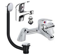 FNX Bathrooms Chrome Dom Basin Tap & Bath Filler Including Bath Waste