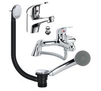 FNX Bathrooms Chrome Dom Basin Tap & Bath Shower Mixer Including Bath Waste