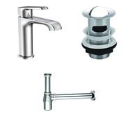 FNX Bathrooms Chrome Mono Basin Mixer Tap Slotted Swivel Waste And Round Bottle Trap Pack