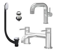 FNX Bathrooms Chrome Side Lever Basin Mixer Tap And Bath Filler With Unslotted Basin And Bath Waste - Dual Handle Options