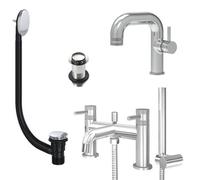 FNX Bathrooms Chrome Side Lever Basin Mixer Tap And Bath Shower Mixer With Unslotted Basin And Bath Waste - Dual Handle Options