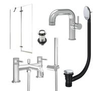 FNX Bathrooms Chrome Side Lever Basin Mixer Tap, Bath Shower Mixer With Unslotted Basin And Bath Waste And Pivot Bath Screen