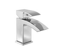 FNX Bathrooms Chrome Square Waterfall Basin Tap Mono Mixer Faucet - Solid Brass Deck Mounted