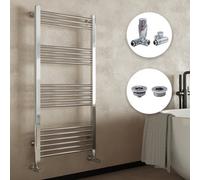FNX Bathrooms Chrome Straight Heated Towel Rail Radiator 400X1200mm Thermostatic Corner Valves & Kit