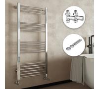FNX Bathrooms Chrome Straight Heated Towel Rail Radiator 400X800mm With Manual Valves & Pipe Covers