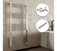 FNX Bathrooms Chrome Straight Heated Towel Rail Radiator 500X1600mm With Dual Fuel Manual Corner Valves & Pipe Covers