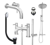 FNX Bathrooms Chrome Wall Mounted Basin Mixer Tap, Bath Shower Mixer And Rigid Riser Shower With Unslotted Basin And Bath Waste