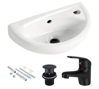 FNX Bathrooms Compact Wall Hung Cloakroom Basin & Matt Black Tap Set - Space-Saving Bathroom Sink With Waste