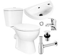 FNX Bathrooms Complete Bathroom Cloakroom Suite Close Coupled Toilet Wall Hung Basin Sink & Tap Trap Set