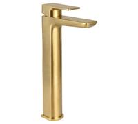 Fnx Bathrooms Curve Brushed Brass Tall Basin Mixer Tap For Countertop Basins