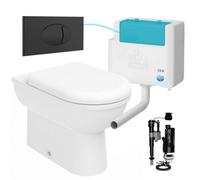 FNX Bathrooms D Shape Back To Wall Toilet Pan Soft Close Seat & Wras Concealed Cistern Set - Bottom Entry - Matt Black Plate