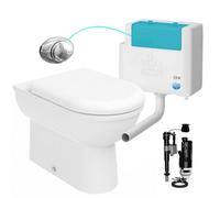 FNX Bathrooms D Shape Back To Wall Toilet Pan Soft Close Seat & Wras Concealed Cistern Set - Bottom Entry - Chrome Button