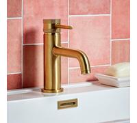 FNX Bathrooms Diamond Cut Brushed Brass Mono Basin Mixer Tap - Lever Handle, Wras Approved, Deck Mounted