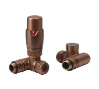 Fnx Bathrooms Dual Fuel Thermostatic Radiator Valve Set, Brushed Bronze Corner, 1/2" X 15mm