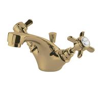 FNX Bathrooms Elysian Brushed Brass Mono Basin Mixer Tap With Waste Traditional Crosshead