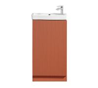 FNX Bathrooms Fluted Mini Cloakroom Vanity Unit Basin Floor Standing With Chrome Tap And Waste - Bruciata Orange