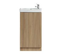 FNX Bathrooms Fluted Mini Cloakroom Vanity Unit Basin Floor Standing With Chrome Tap And Waste - Country Oak