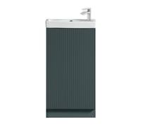 FNX Bathrooms Fluted Mini Cloakroom Vanity Unit Basin Floor Standing With Chrome Tap And Waste - Smoked Sage