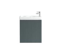 FNX Bathrooms Fluted Mini Cloakroom Vanity Unit Basin Wall Mounted With Chrome Tap And Waste - Smoked Sage